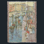 Grand Canal, Venice by Maurice Prendergast Throw Blanket<br><div class="desc">The Grand Canal, Venice (1898/1899) by Maurice Prendergast is a vintage post impressionism fine art watercolor maritime painting. Houses and homes with traditional Italian architecture along the Venetian canal. A seascape featuring a the famous canals and a cityscape in Venice, Italy. Crowds of people are walking by the waterfront, beautiful...</div>