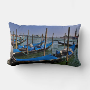 Grand Canal water with gondalo boats lined up Lumbar Cushion