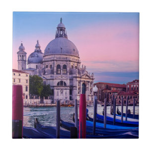 Grand Canal with gondolas and church in Venice Tile