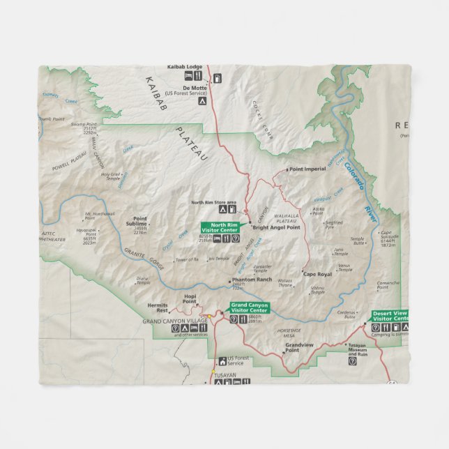 Grand Canyon map fleece blanket (Front (Horizontal))