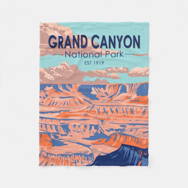  Grand Canyon National Park Arizona Vintage  Fleece Blanket (Front)