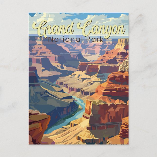 Grand Canyon National Park Illustration Travel Art Postcard (Front)