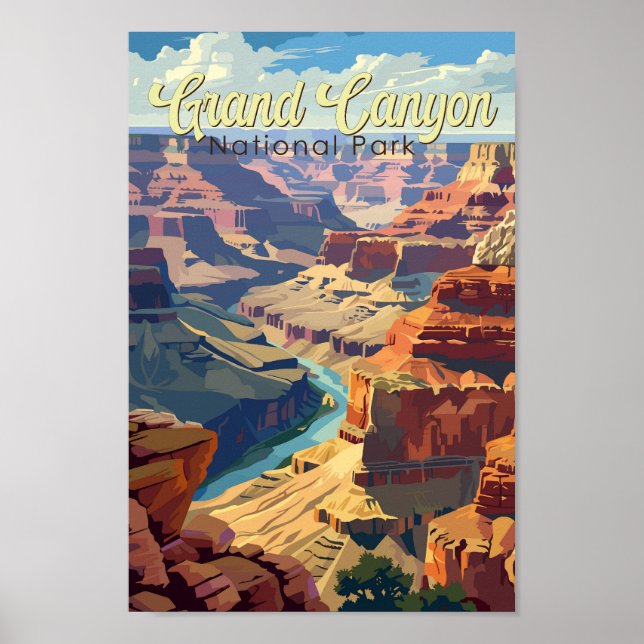 Grand Canyon National Park Illustration Travel Art Poster (Front)