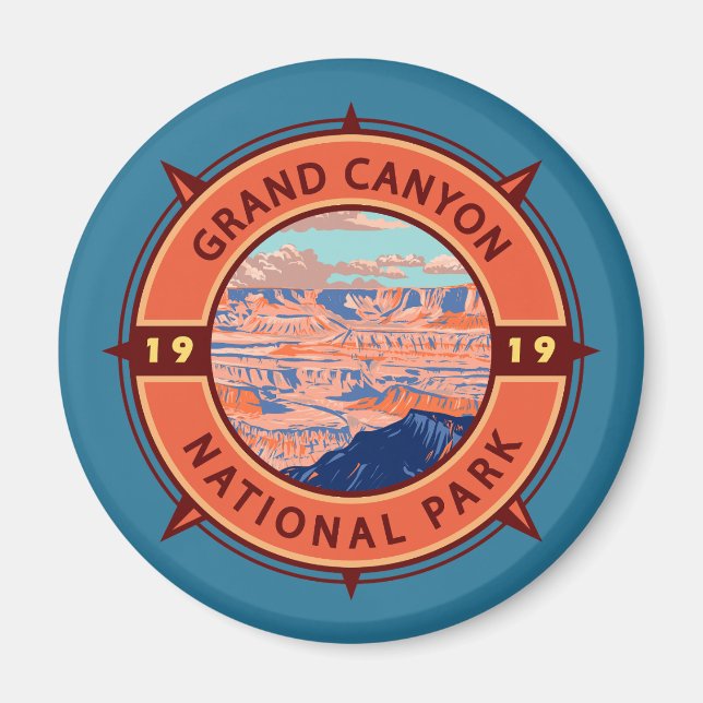 Grand Canyon National Park Retro Compass Emblem Magnet (Front)