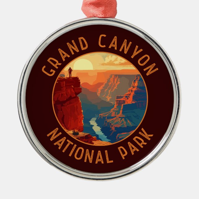 Grand Canyon National Park Retro Distressed Circle Metal Tree Decoration (Front)