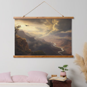 Grand Canyon Radiance: Soaring Bird & Golden Glow  Hanging Tapestry