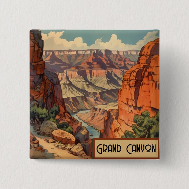Grand Canyon Retro Travel Design 15 Cm Square Badge (Front)