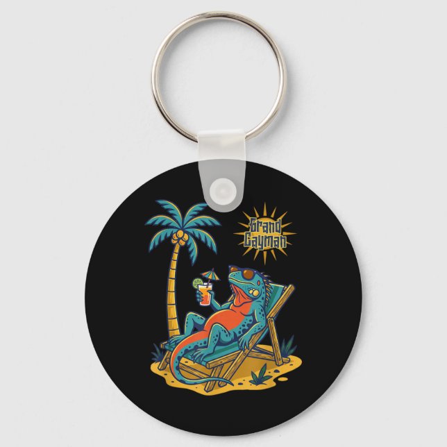 Grand Cayman Iguana on the Beach Key Ring (Front)