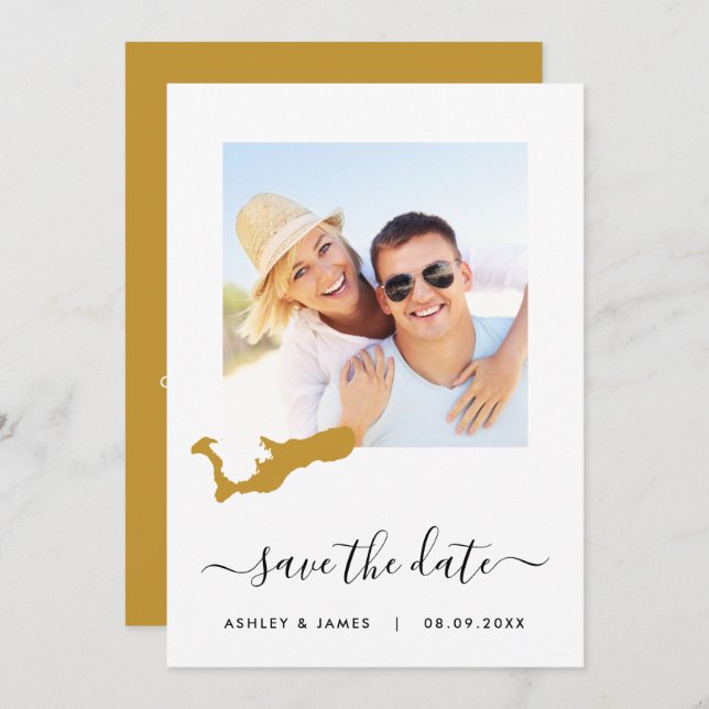 Grand Cayman Map Photo Wedding Save the Date Card (Front/Back)