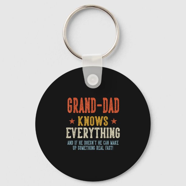 Grand-dad knows everything father's day retro key ring (Front)