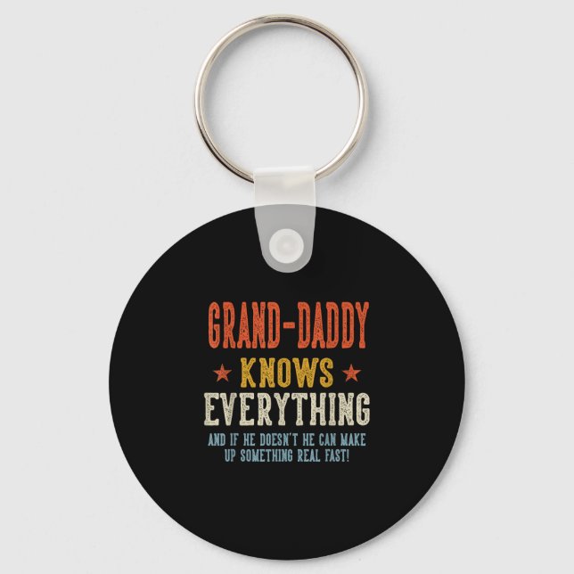 Grand-daddy knows everything father's day retro key ring (Front)
