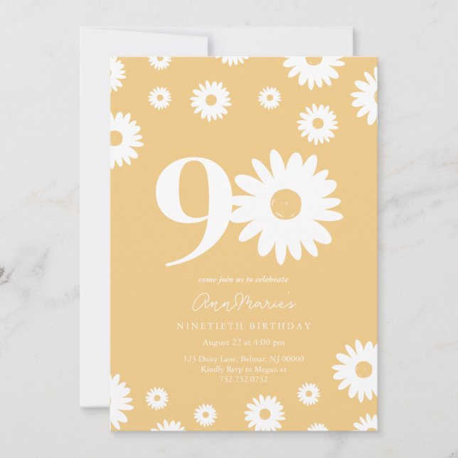 Grand Daisy Milestone Ninety Birthday Invitation (Front)