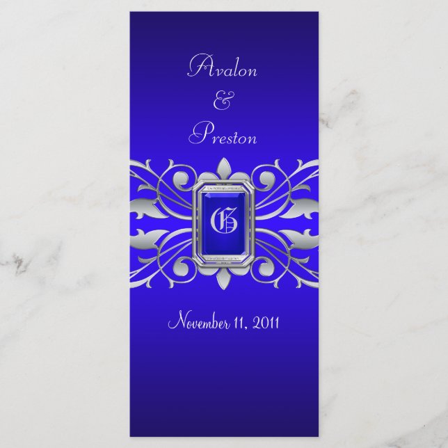 Grand Duchess Blue Scroll Teal Wedding Program Programme (Front)