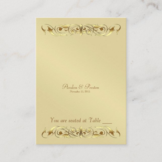 Grand Duchess Gold Metal Scroll Table Placecard (Front)