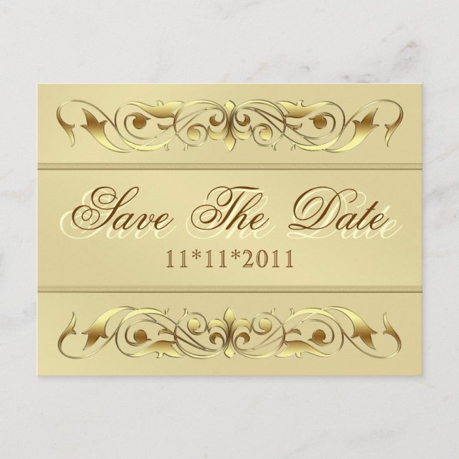 Grand Duchess Gold Scroll Save The Date Postcard (Front)