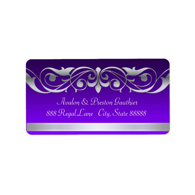 Grand Duchess Purple Silver Scroll Address Labels (Front)