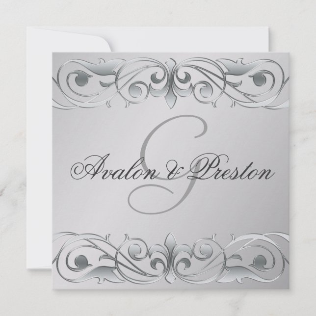 Grand Duchess Silver Metal Scroll Invitation (Front)
