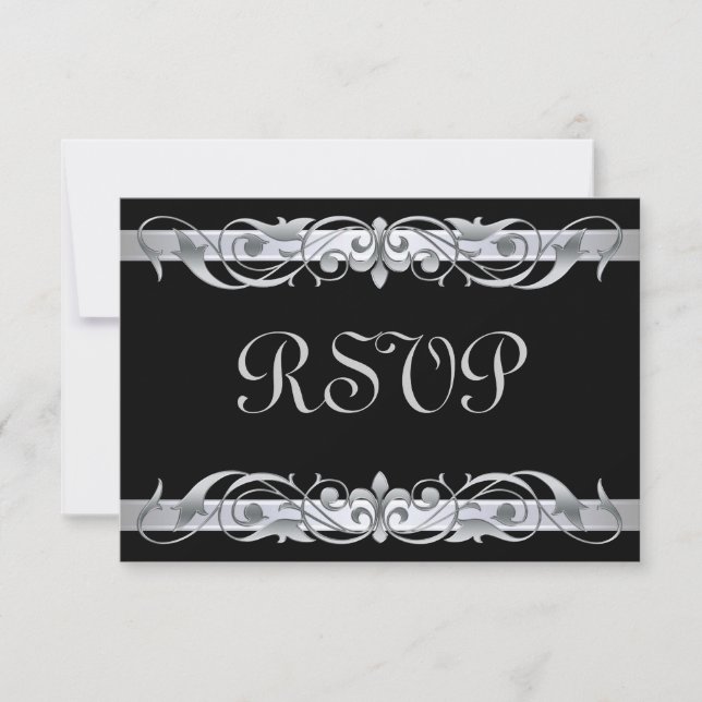 Grand Duchess Silver Scroll Black RSVP Card (Front)