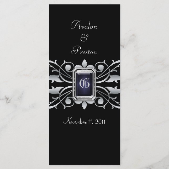 Grand Duchess Silver Scroll Black Wedding Program Programme (Front)