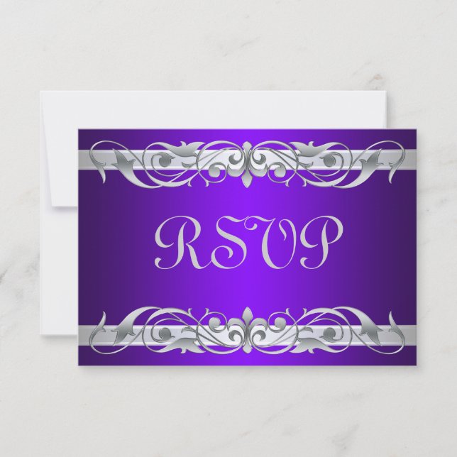 Grand Duchess Silver Scroll Purple RSVP Card (Front)