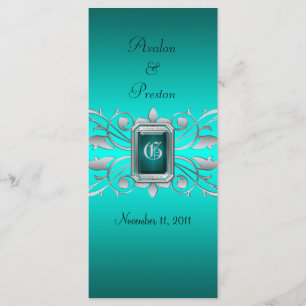 Grand Duchess Silver Scroll Teal Wedding Program Programme