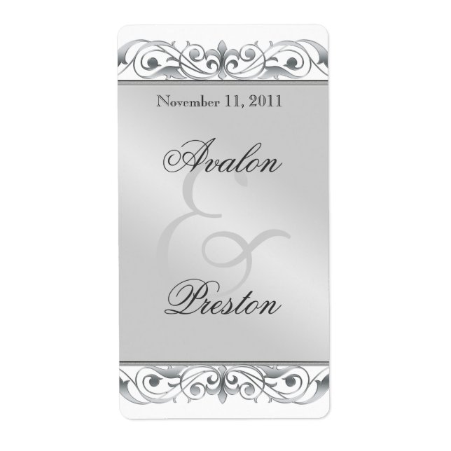 Grand Duchess Silver Scroll Wine Wedding Label (Front)