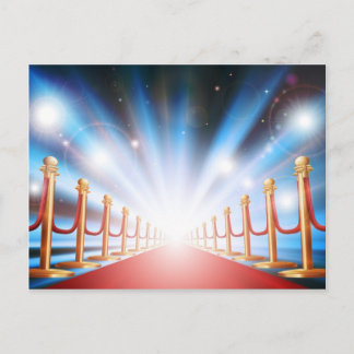 Grand entrance with red carpet and flash lights postcard