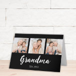 Grand Established Modern Script 3 Photo Black Card<br><div class="desc">Grandma Established Script 3 Photo Black Greeting Card. Customize it. To customize,  replace the photos and change the year.</div>