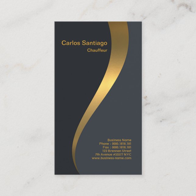 Grand Extravagant Luxurious Gold Wave Chauffeur Business Card (Front)