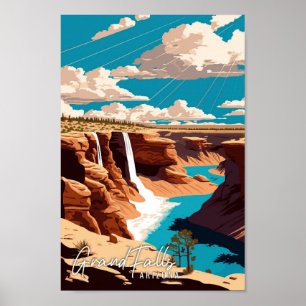 Grand Falls Arizona vintage travel illustration Poster