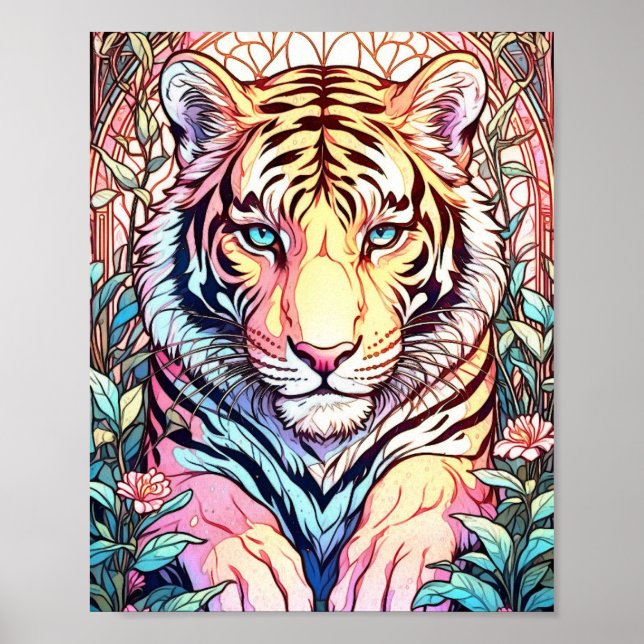 Grand Floral Tiger Surreal Painting Print (Front)
