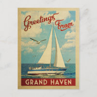 Grand Haven Sailboat Vintage Travel Michigan