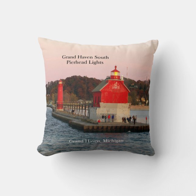 Grand Haven South Pierhead Lights square pillow (Front)