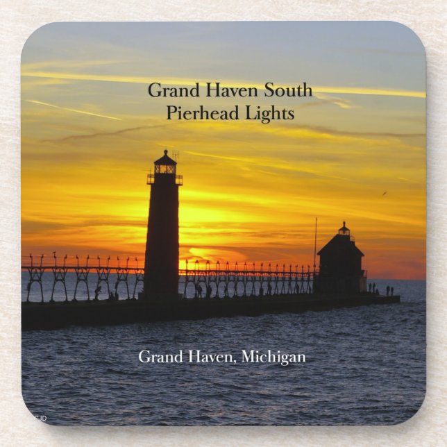 Grand Haven South Pierhead Lights sunset coasters (Front)