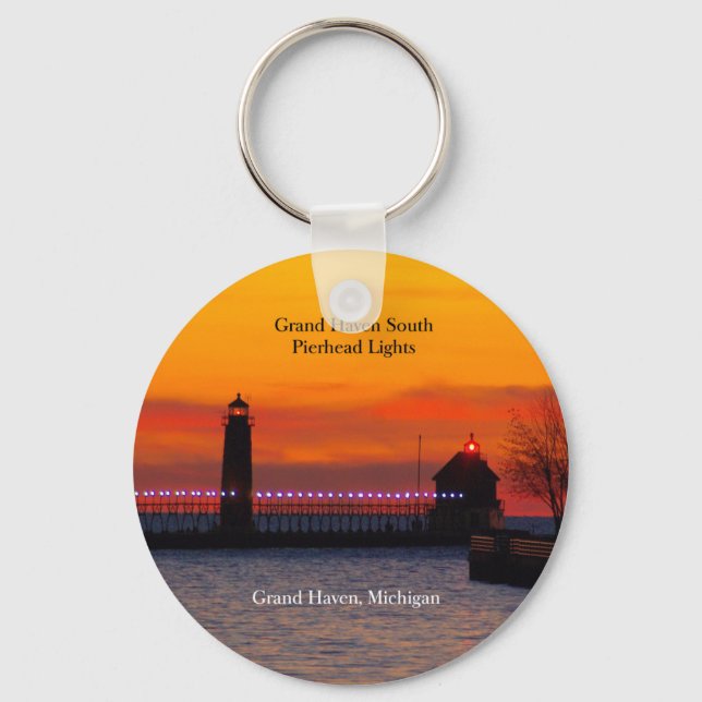 Grand Haven South Pierhead Lights sunset key chain (Front)