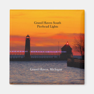 Grand Haven South Pierhead Lights sunset magnet