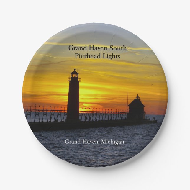 Grand Haven South Pierhead Lights sunset plate (Front)