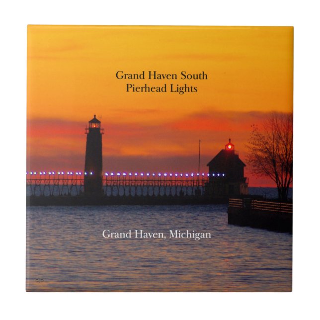 Grand Haven South Pierhead Lights sunset tile (Front)