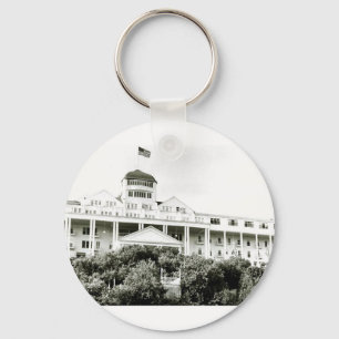 Grand Hotel, Mackinac Island, black and white Key Ring