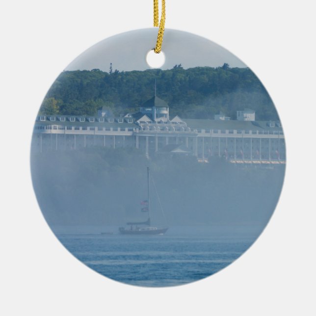 Grand Hotel Through The Fog Ceramic Tree Decoration (Front)