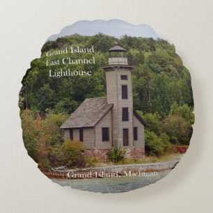 Grand Island East Channel Lighthouse round pillow