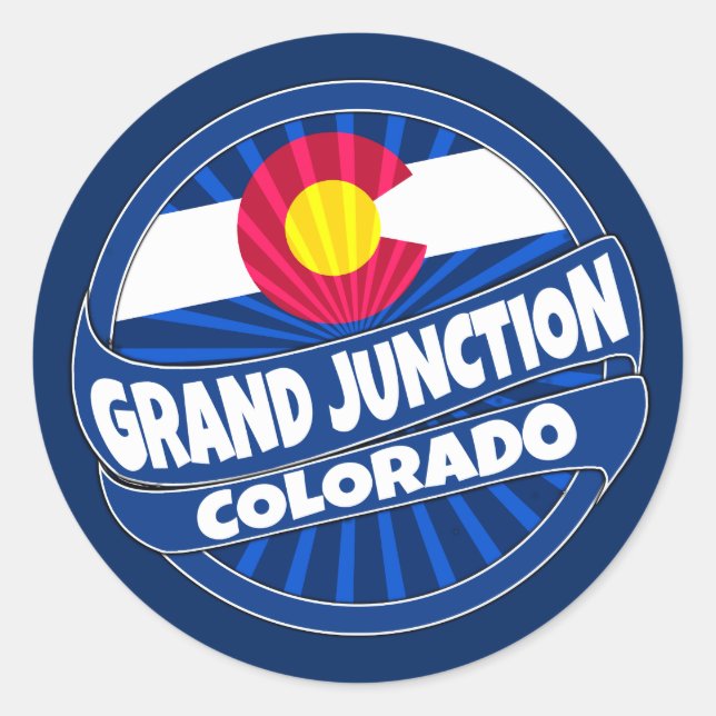 Grand Junction Colorado flag burst stickers (Front)