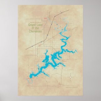Grand Lake OK map 2 Poster