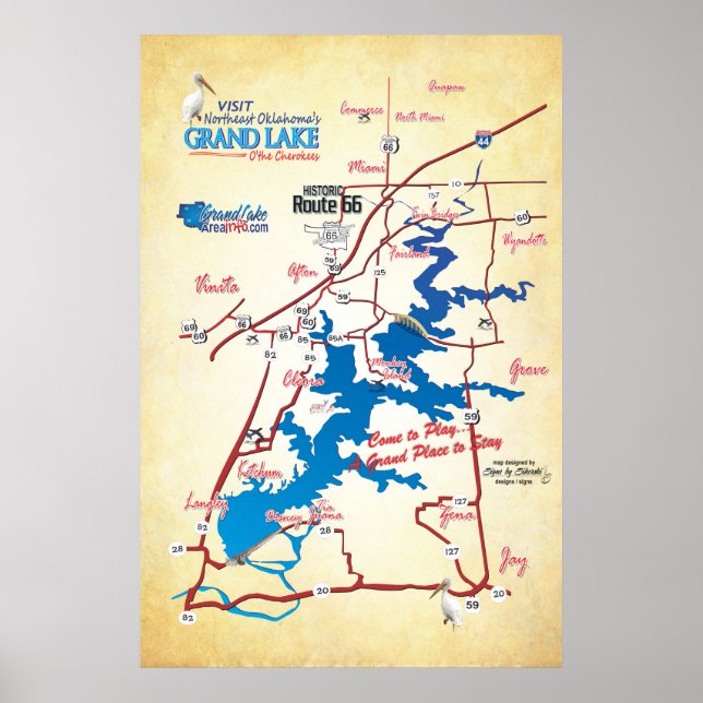 Grand Lake OK road map -faun Poster (Front)