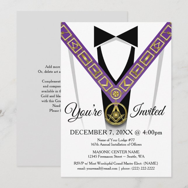Grand Lodge Masonic Invitations | Freemason (Front/Back)