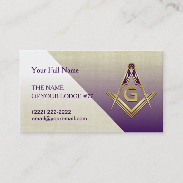 Grand Lodge Purple & Gold Masonic Business Cards (Front)
