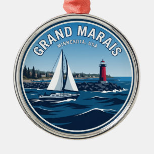 Grand Marais Minnesota Metal Tree Decoration