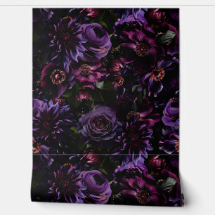 Grand Millennial Black Opulent Purple Mauve Garden Wallpaper