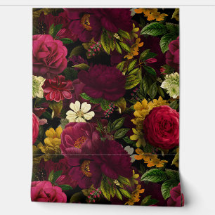 Grand Millennial burgundy Roses Gothic Nostalgic Wallpaper