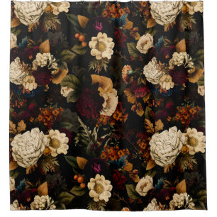 Grand Millennial  Maximalism Moody Florals  Shower Curtain